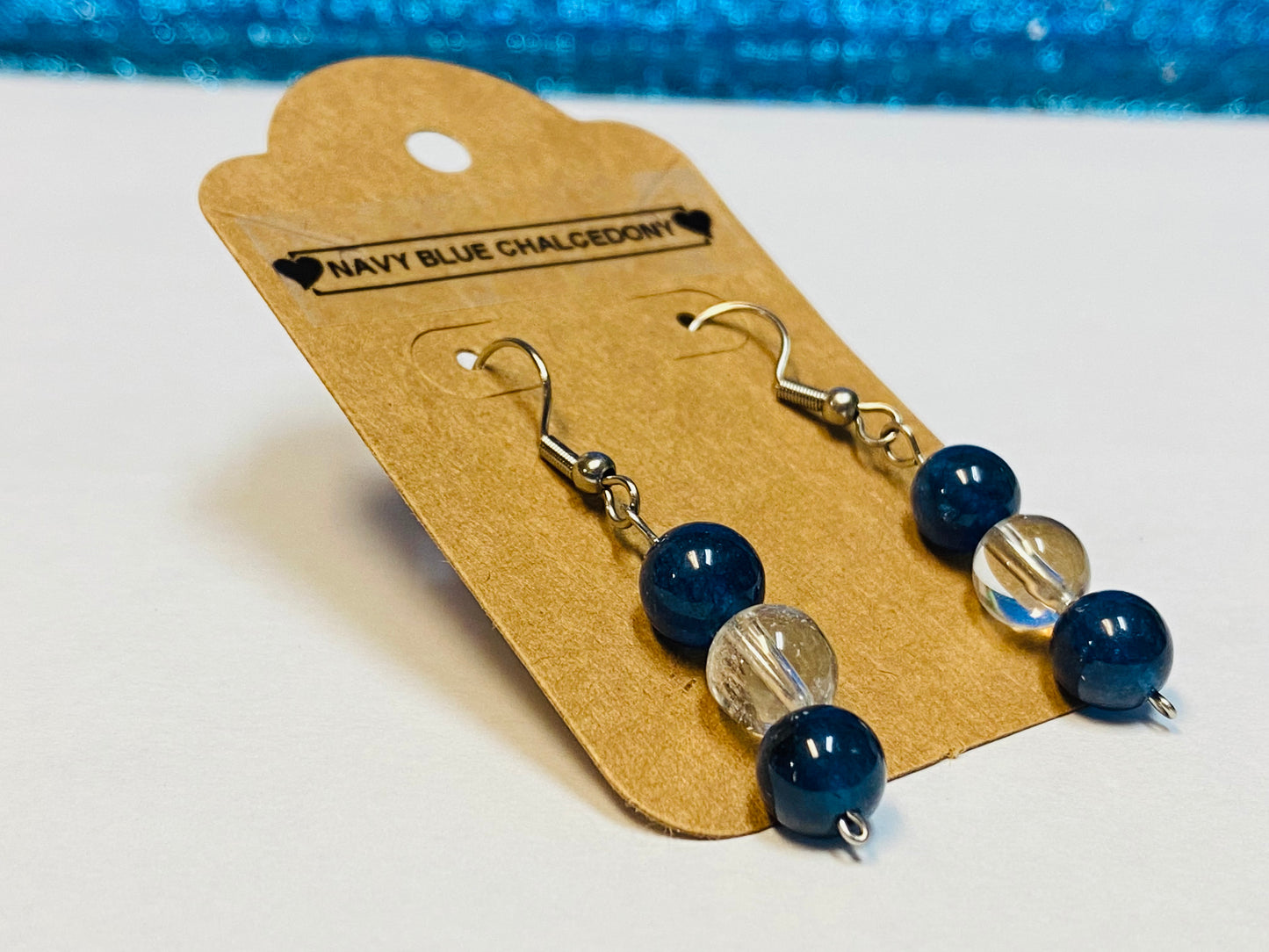 Navy Blue Chalcedony Earrings