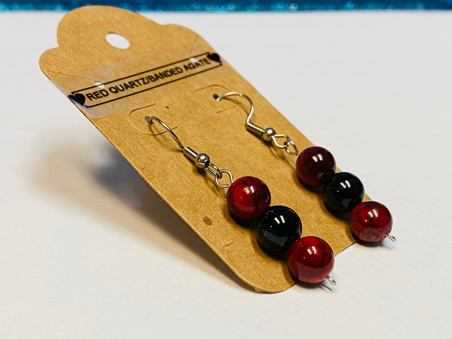 Red Quartz and Banded Agate Earrings