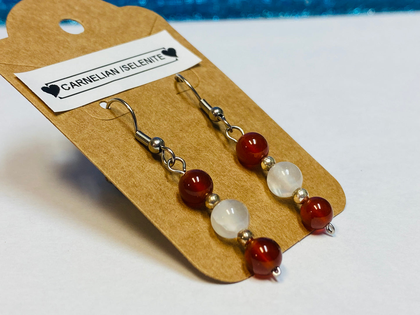 Carnelian and Selenite Earrings