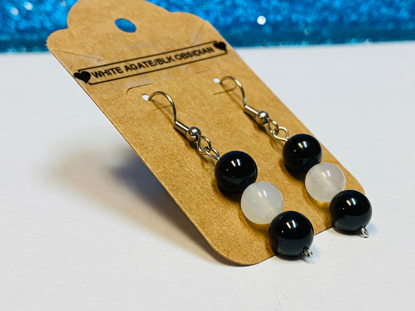 White Agate and Black Obsidian Earrings