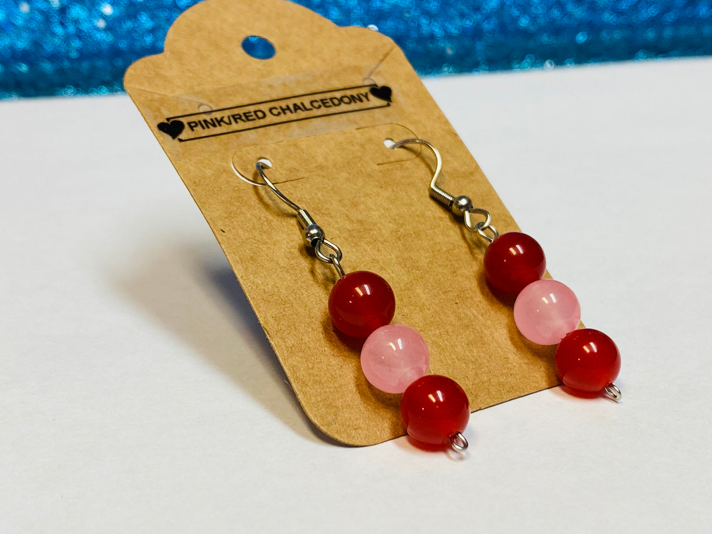 Pink and Red Chalcedony Earrings