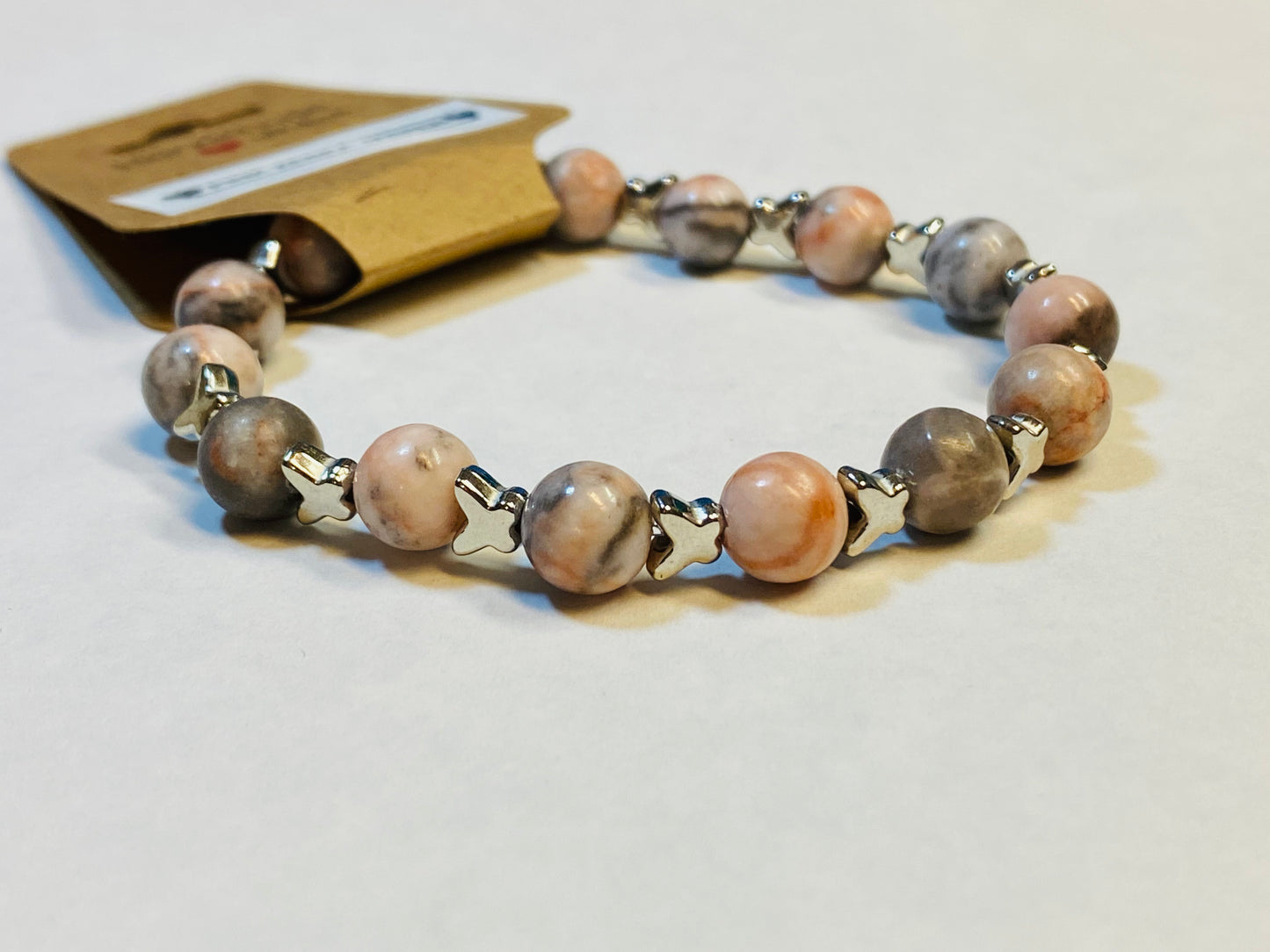 Pink Zebra Jasper Butterfly Bracelet