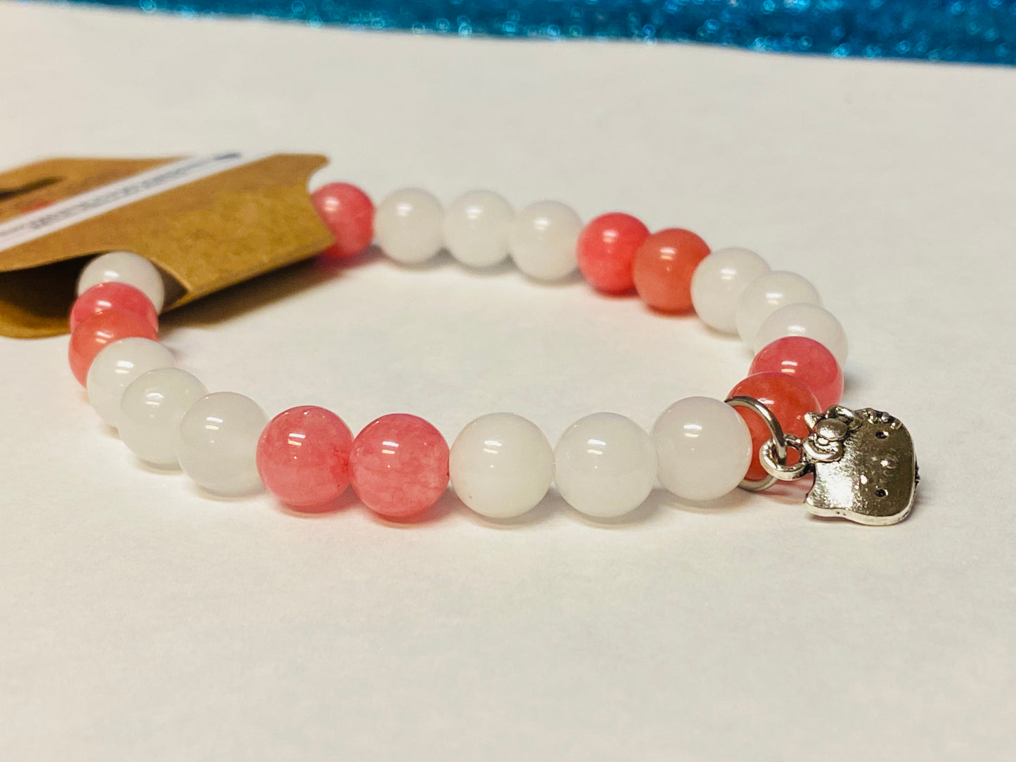 Hello Kitty Pink and White Chalcedony Charm Bracelet