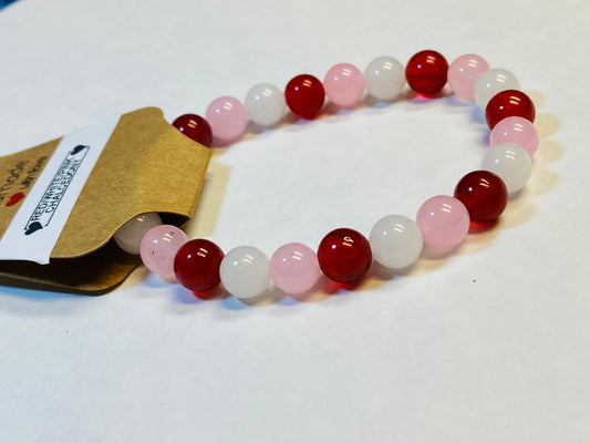 Red Pink White Chalcedony Bracelet