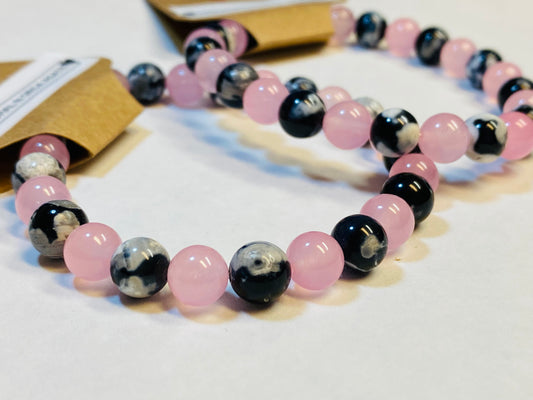 Pink Chalcedony and Orca Agate Bracelet