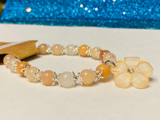 Pink Aventurine Flower Charm Bracelet