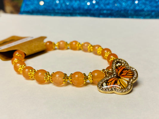 Butterfly Orange Chalcedony Charm Bracelet