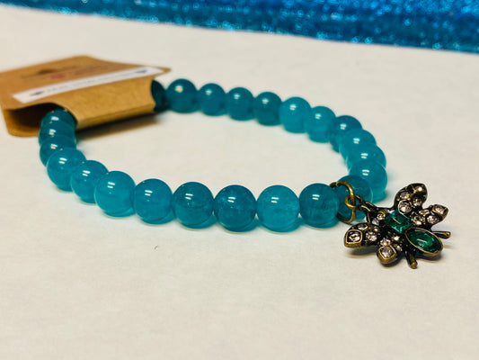 Bee Teal Chalcedony Charm Bracelet