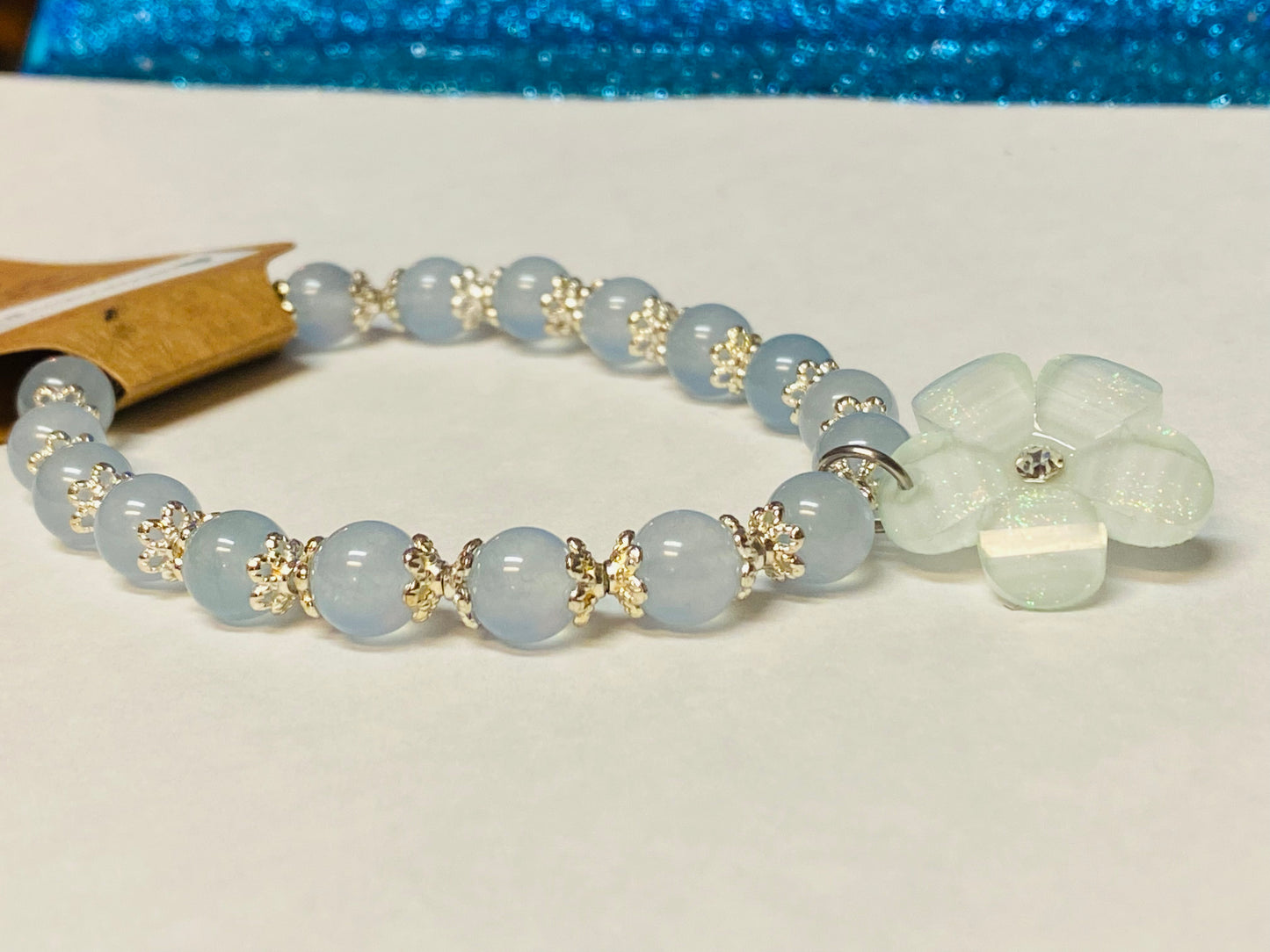 Blue Chalcedony Flower Charm Bracelet