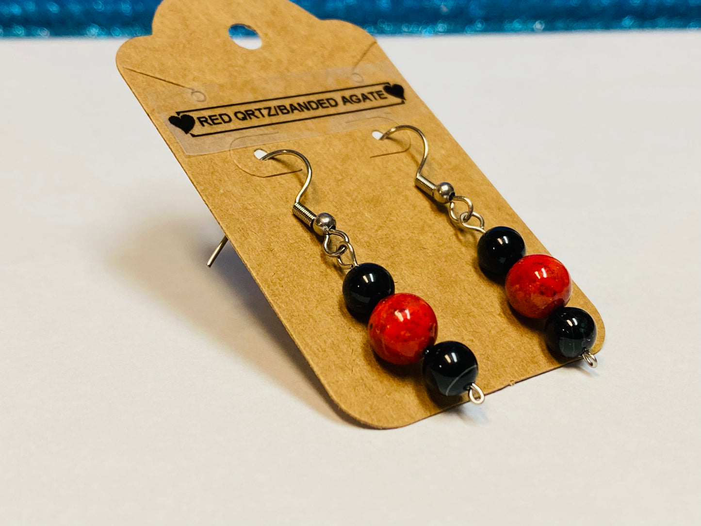 Banded Agate and Red Quartz Earrings