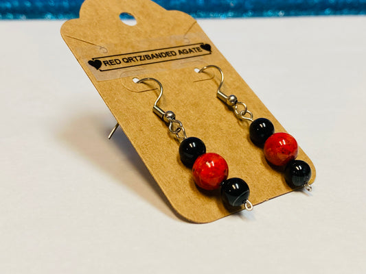 Banded Agate and Red Quartz Earrings