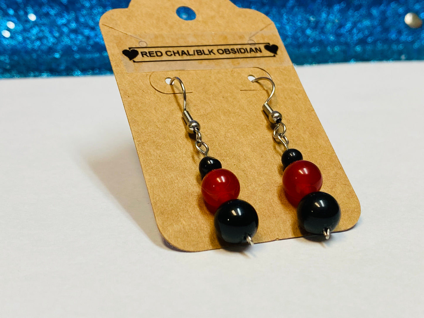 Red Chalcedony and Black Obsidian Earrings