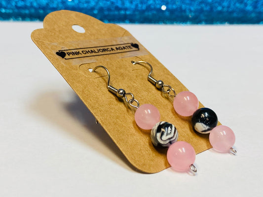 Pink Chalcedony and Orca Agate Earrings