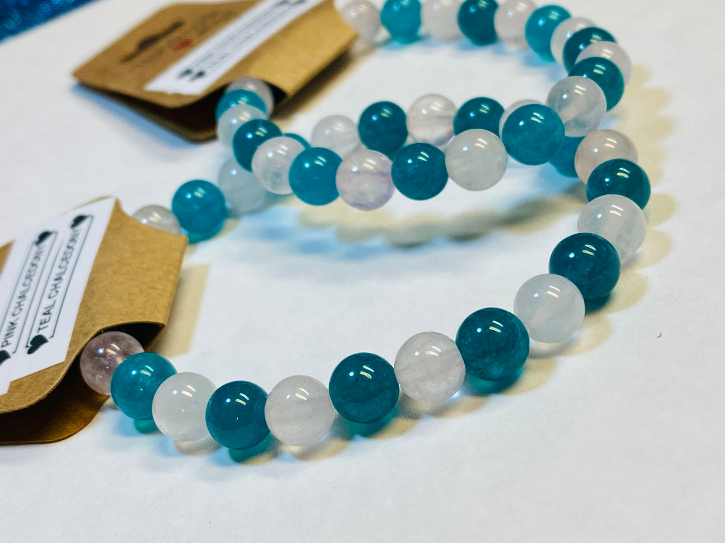 Pink and Teal Chalcedony Bracelet