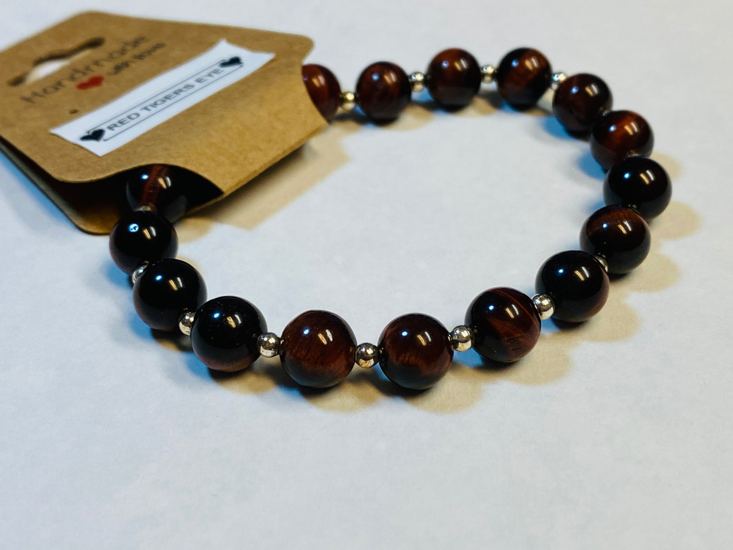 Red Tigers Eye Bracelet with Silver Beads