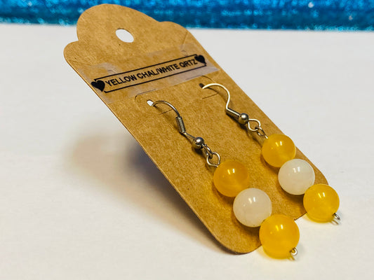 Yellow Chalcedony and White Quartz Earrings