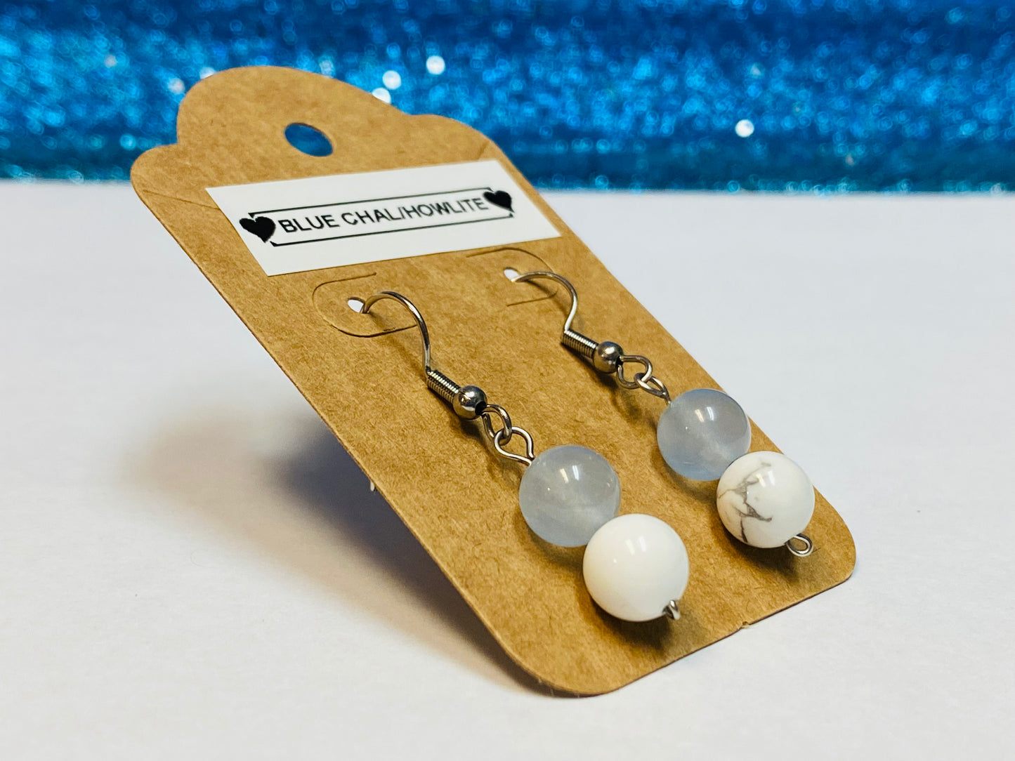 Blue Chalcedony and Howlite Earrings