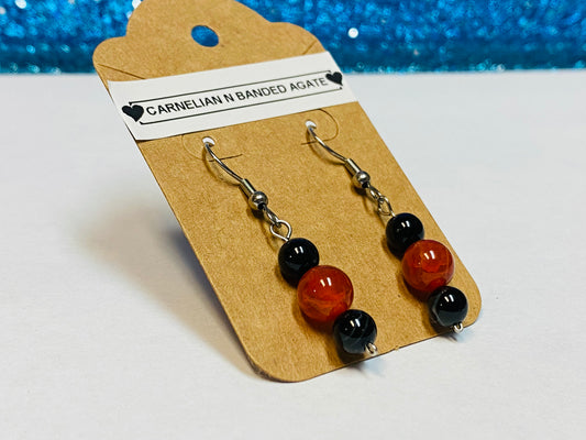 Banded Agate and Carnelian Earrings