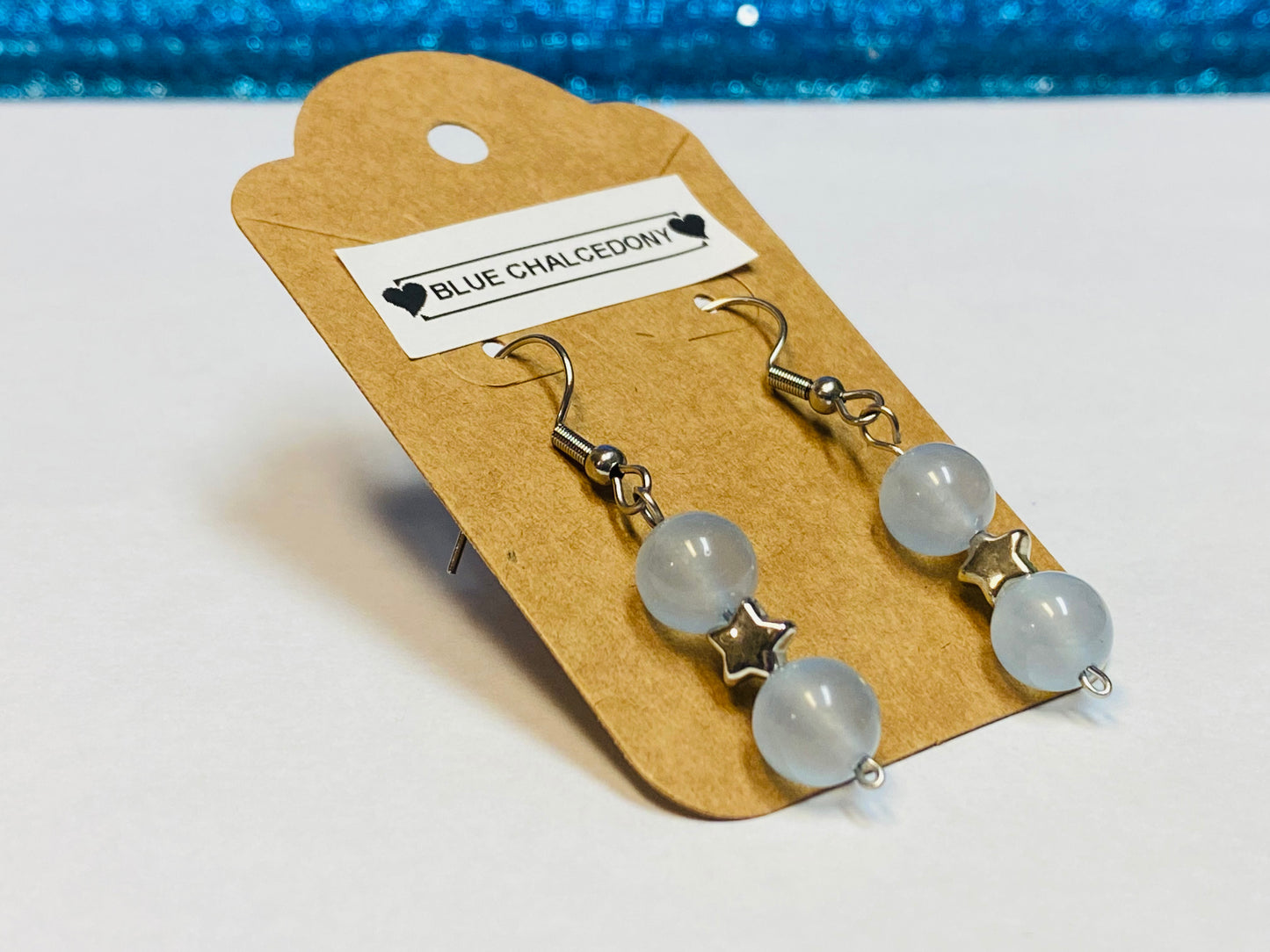 Blue Chalcedony Star Earrings