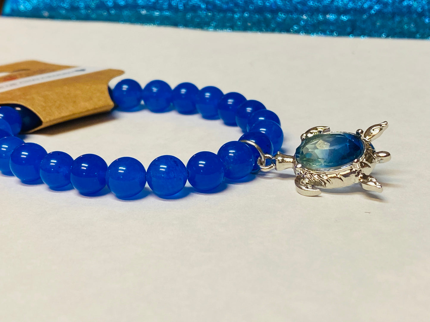 Sea Turtle Blue Chalcedony Charm Bracelet
