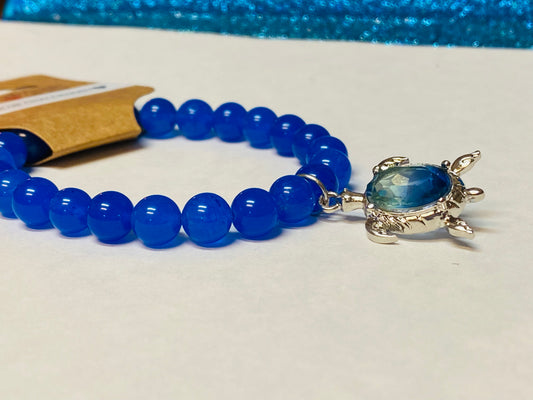 Sea Turtle Blue Chalcedony Charm Bracelet