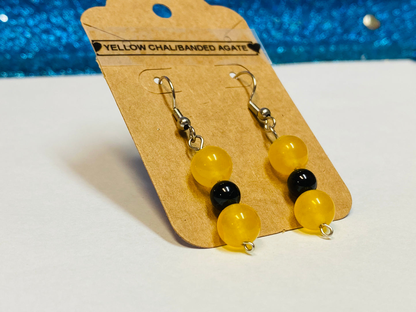 Yellow Chalcedony and Banded Agate Earrings
